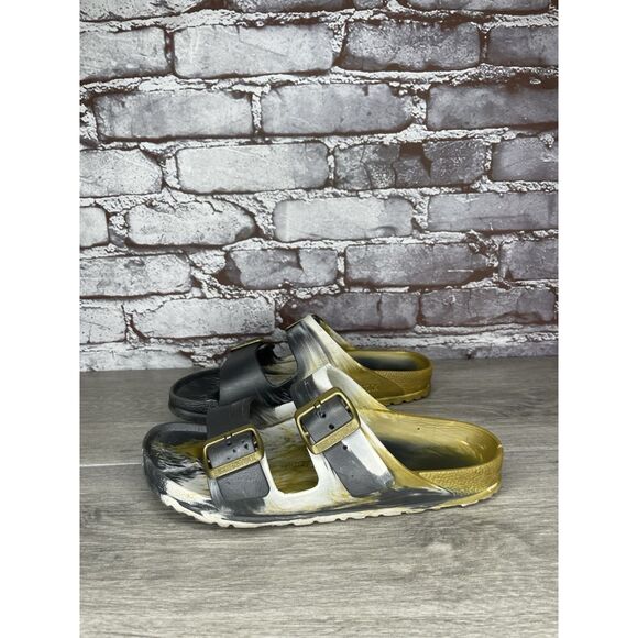 Birkenstock Arizona 2 Buckle Strap Rubber EVA Gold Glamour Sandals Women Sz 37EU - Picture 1 of 16